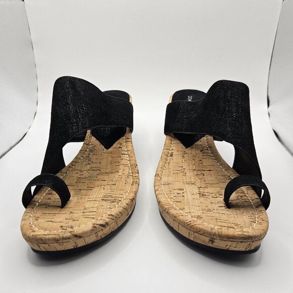 Donald J. Pliner Black Sandals with Cork Wedge - Picture 2 of 10